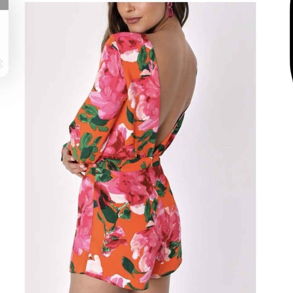 Lulu's Floral Pink and Orange Romper